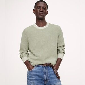 BR LINEN-COTTON WAFFLE-KNIT SWEATER IN SAGE GREEN